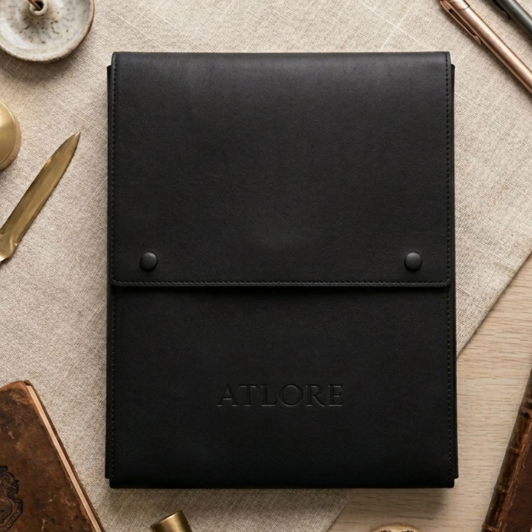 black travel folder with logo 