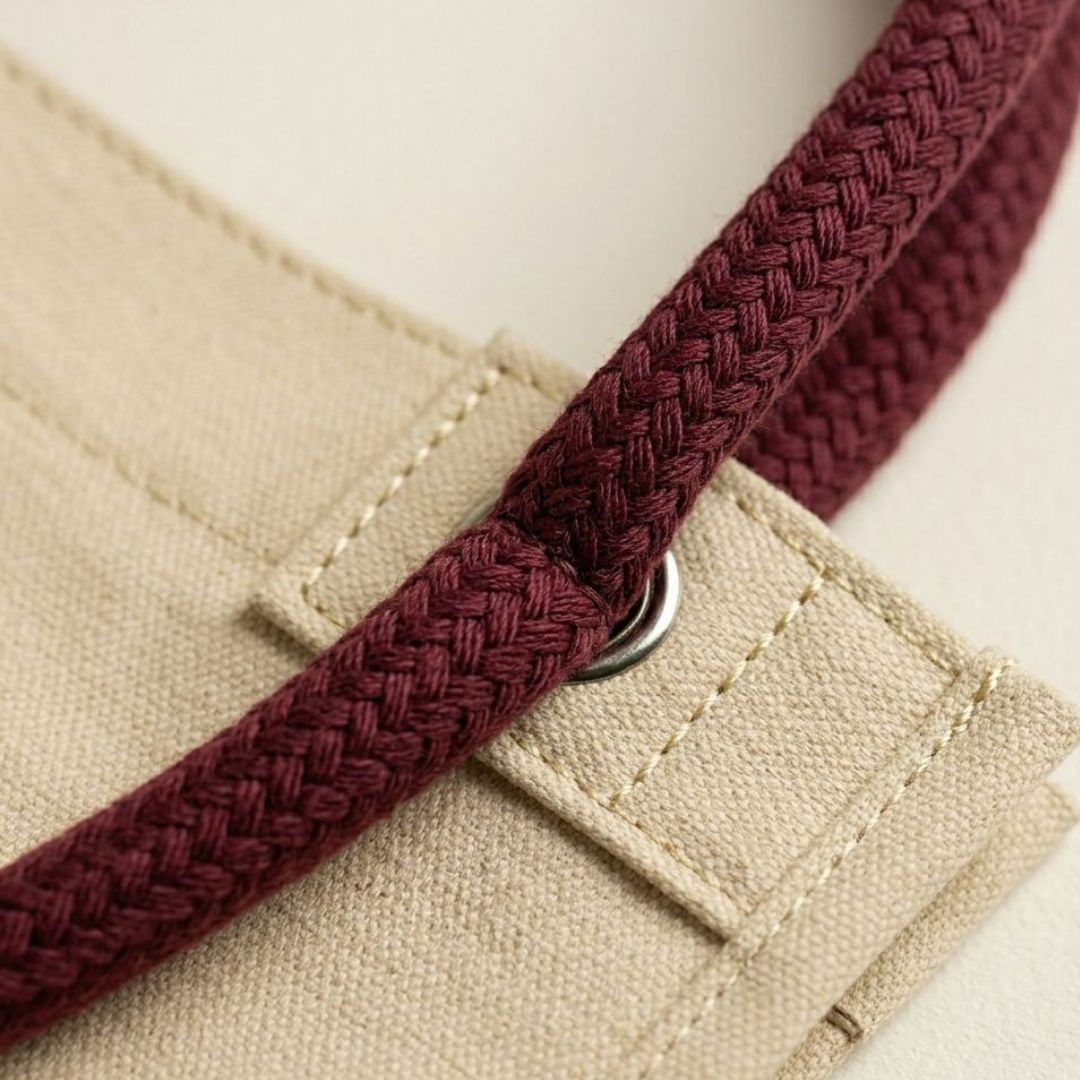Luxury deep maroon cotton handles on packaging carrier