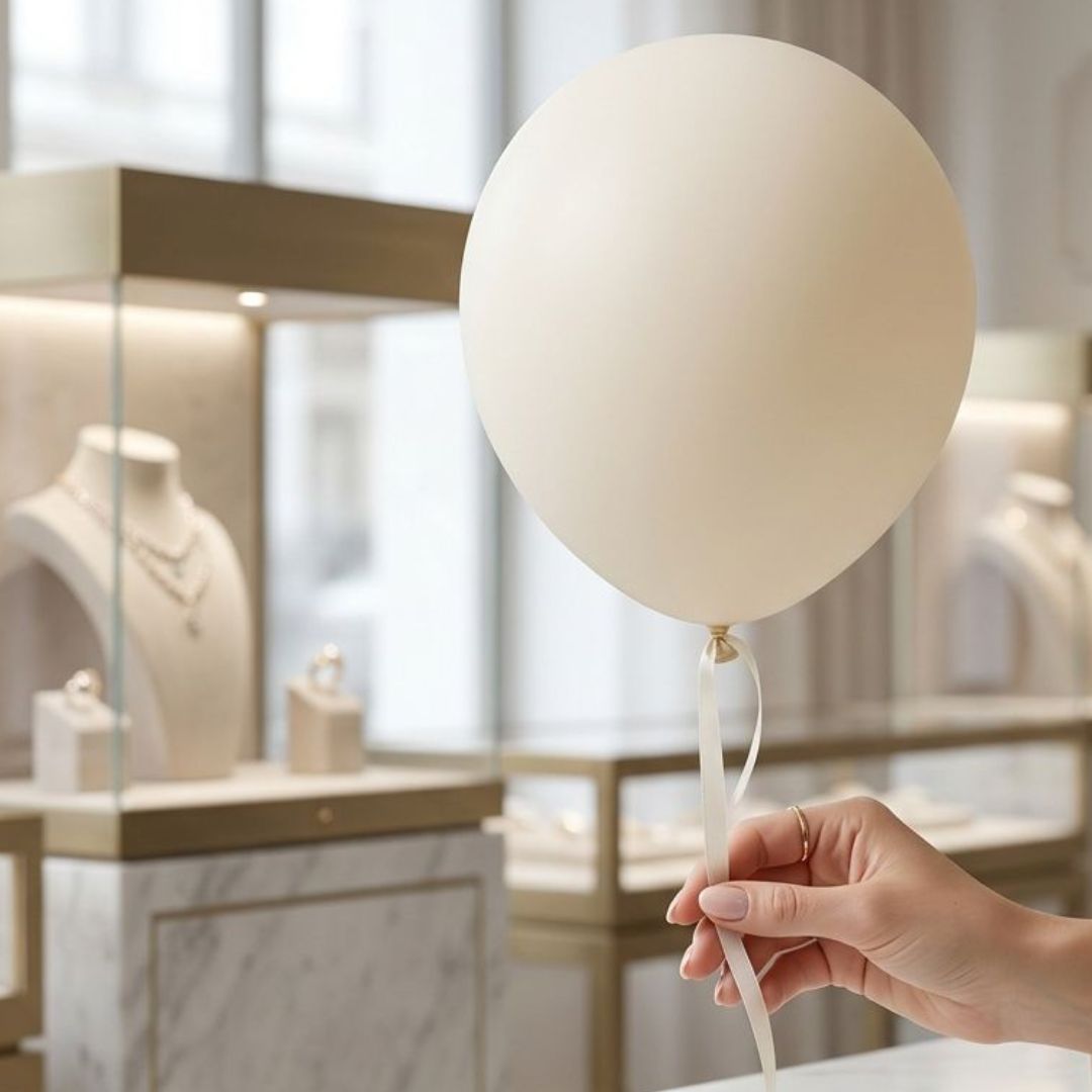 Atlore premium matte cream balloon being prepared as a luxury hospitality gift