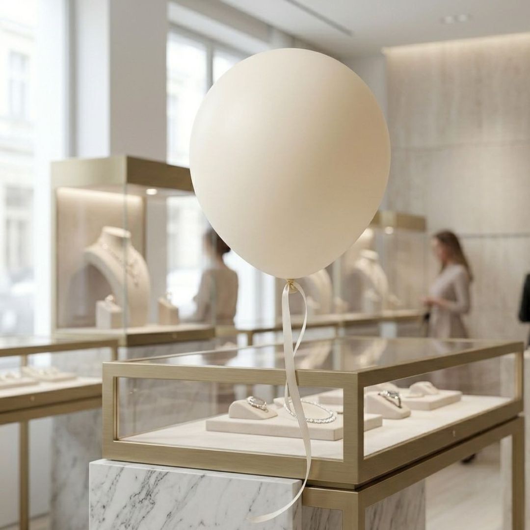 Luxury jewelry showroom matte balloon decor