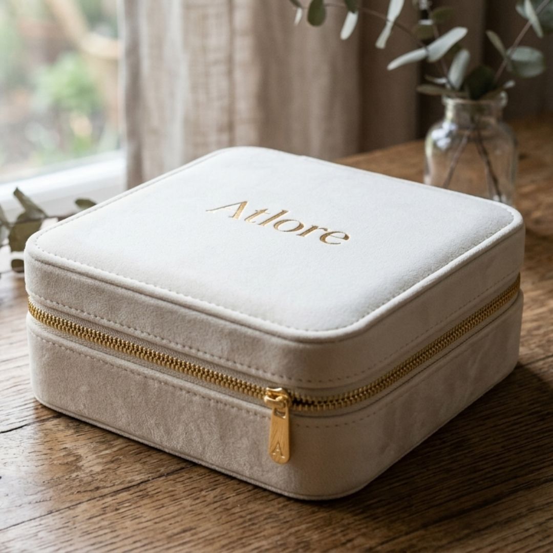 square cream velvet jewelry travel collection box
