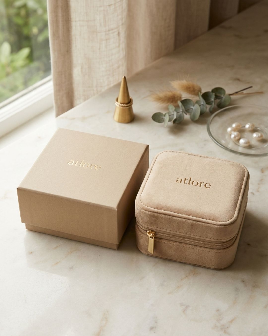 custom warm beige rigid jewelry gift box and velvet travel collection box