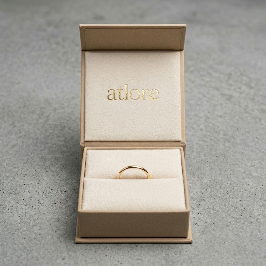 Rigid paper magnetic ring box with a premium cream velvet interior lining.